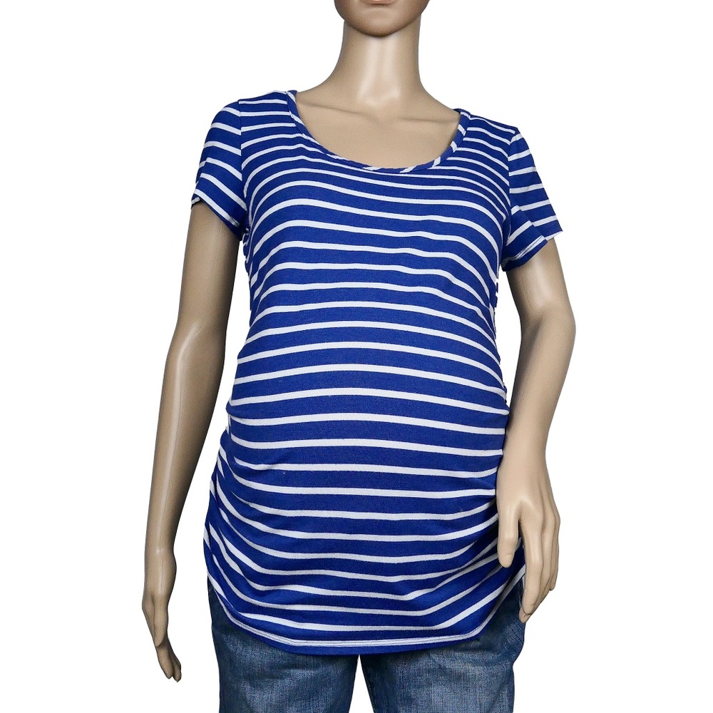 MD Blue and White Striped Side Bunched Shirt